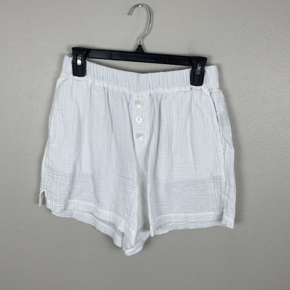 Madewell Lightspun Oversized Pajama Short Size S White Gauze Elastic Waist - Picture 1 of 5